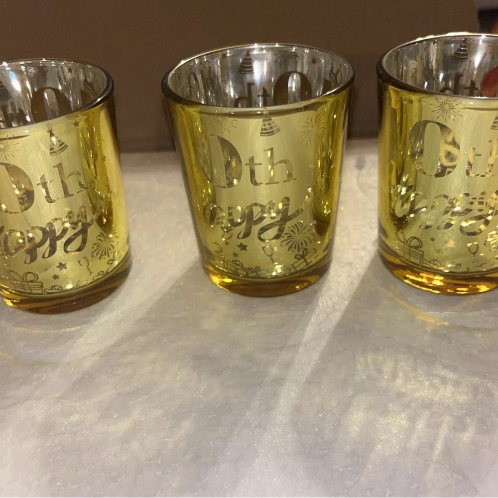 Happy “40th Happy”  Candle Holders Women/Men Glossy Gold 24 -Votives Party